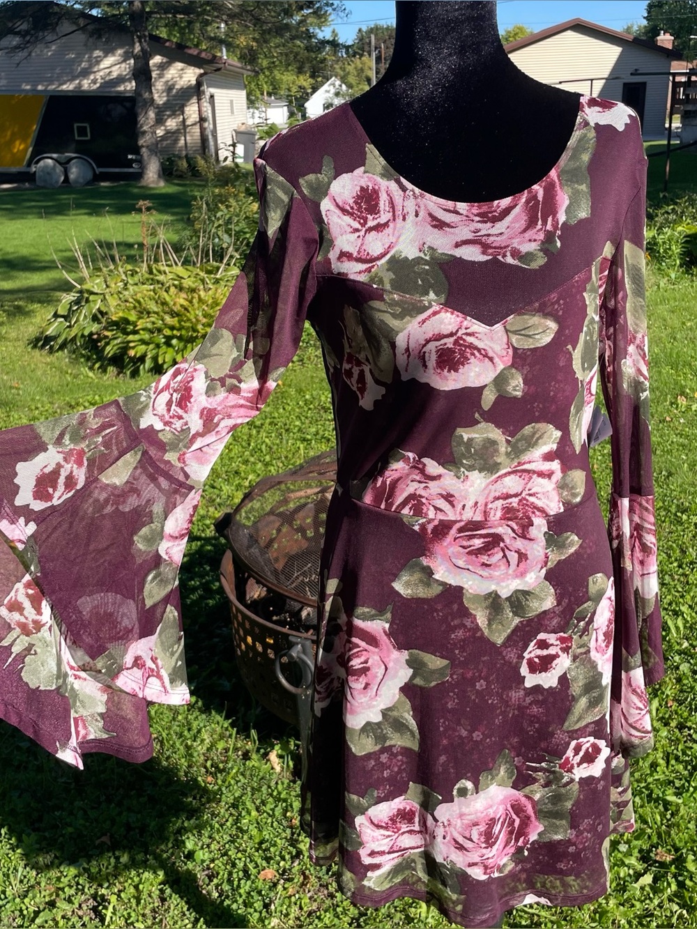 Vintage Y2K NWT Charlotte Russe Floral Layered Mini Dress Overlay Bell Sleeve M